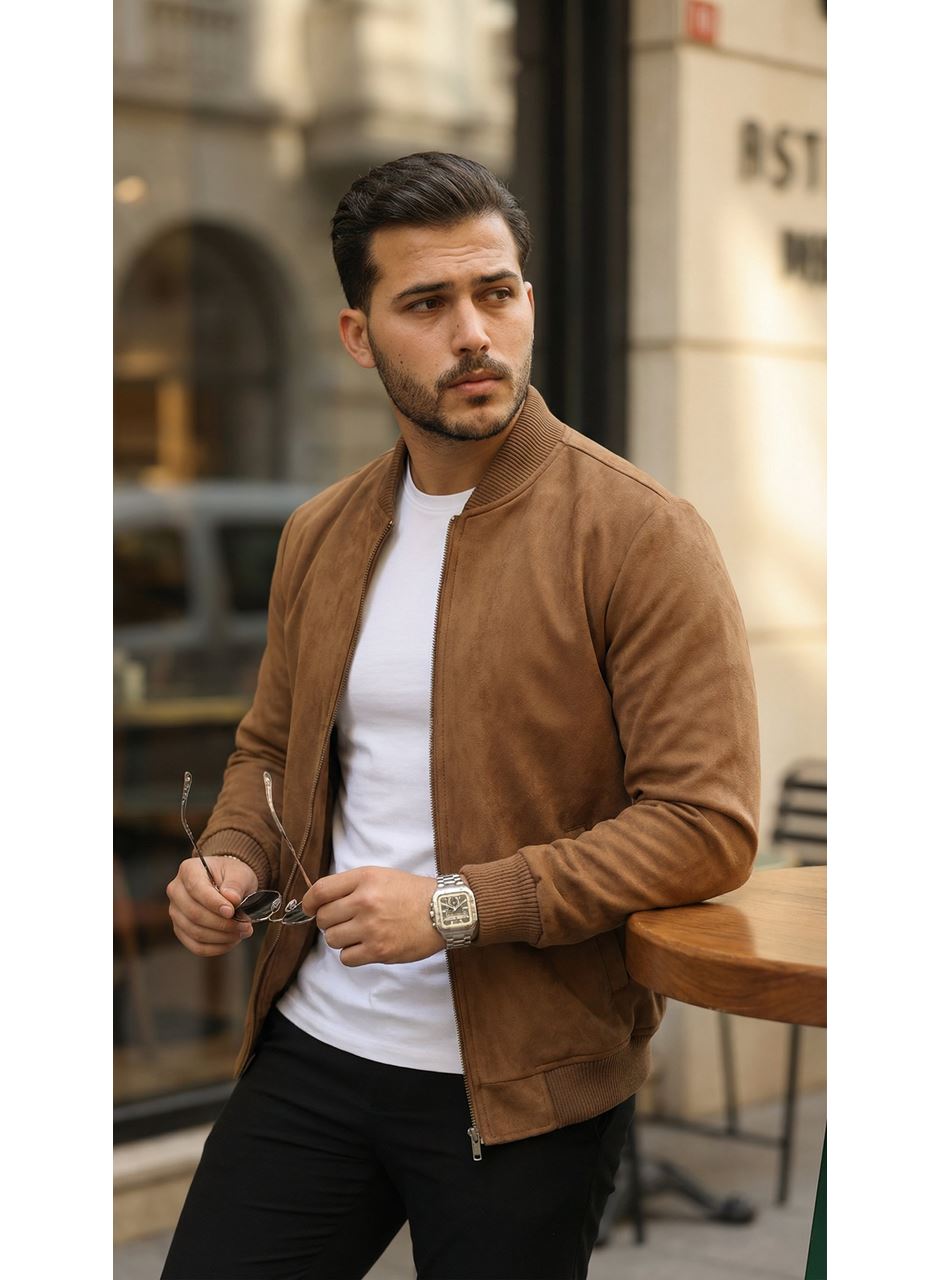 Erkek önden Fermuarlı Içi Astarlı Süet Ceket