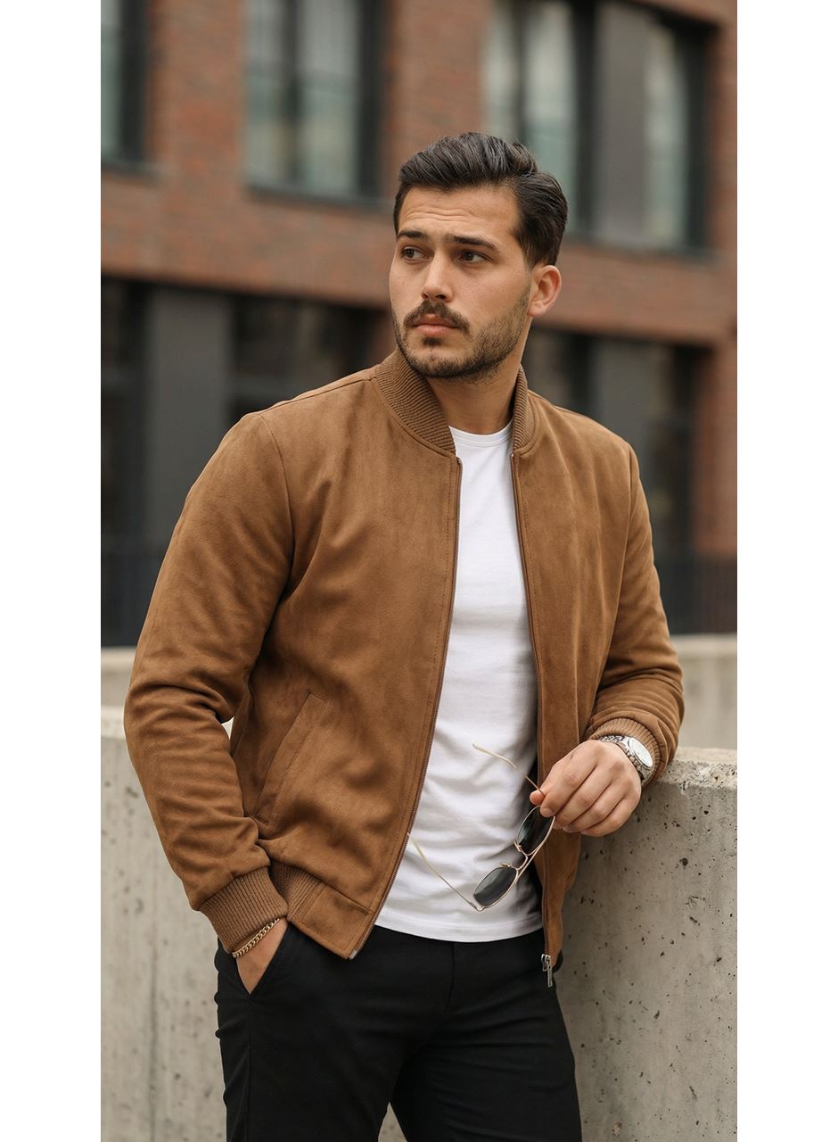 Erkek önden Fermuarlı Içi Astarlı Süet Ceket