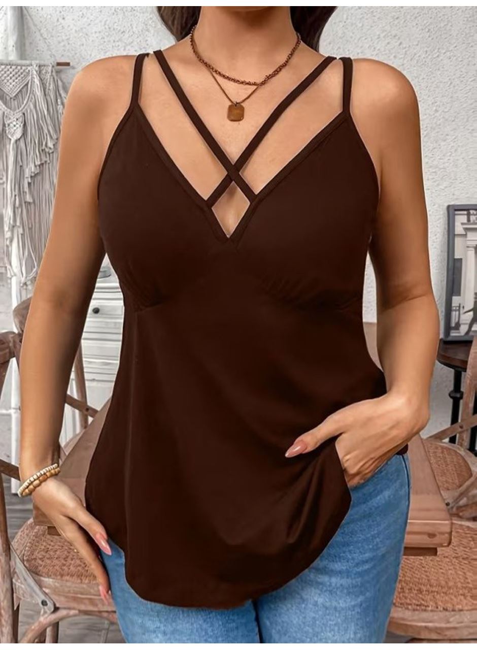 Kadın önden çapraz Askılı Uzun Vıskon Bluz