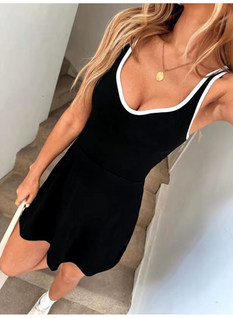 Kadın Askılı Kalp Yakalı şerit Detaylı Dalgıç Kısa Elbise