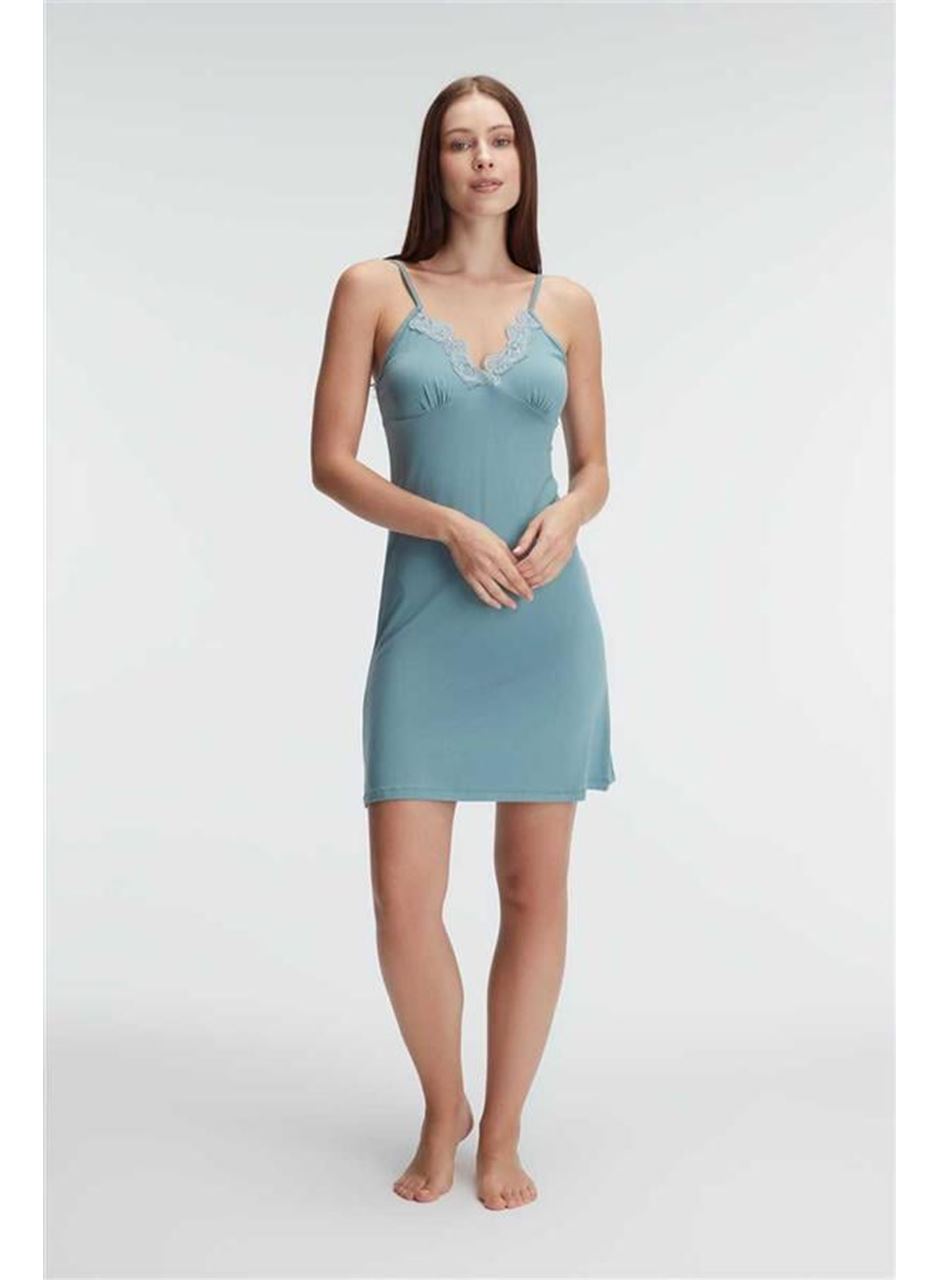 Anıl 5692 İp Askılı V Yaka Kadın Viskon Çiçek Desenli Yazlık Mini Dantel Detaylı Gecelik Sabahlık