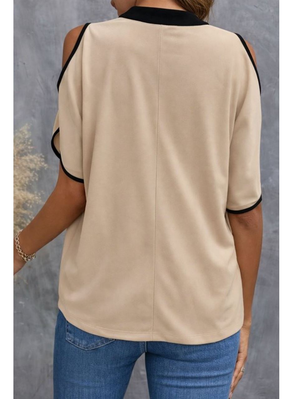 Kadın Kısa Kollu V Yakalı Ithal Krep Bluz