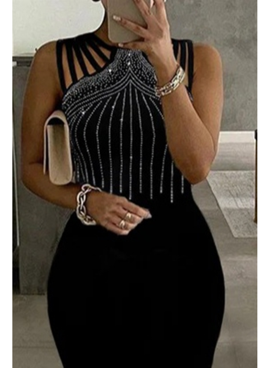 Kadın Omuz çoklu Askılı önü Taş Işlemeli Balık Kesim Janjan Krep Maxi Boy Elbise