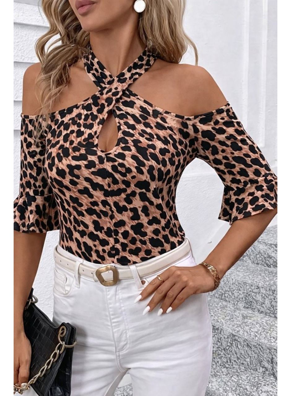 Kadın Kısa Kollu Omuzlardan Açık ön çapraz Detaylı Süprem Bluz