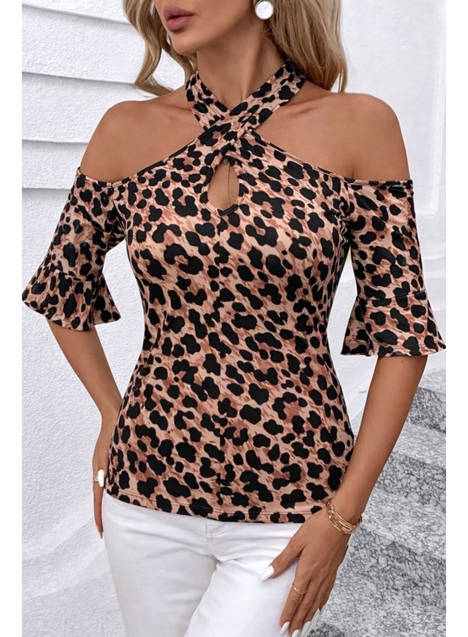 Kadın Kısa Kollu Omuzlardan Açık ön çapraz Detaylı Süprem Bluz