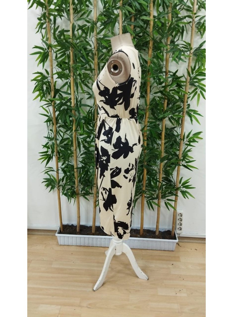 Kadın Sıfır Kol Kruvaze Yaka önden çapraz Kesim Detaylı Desenli Oysho Süprem Elbise