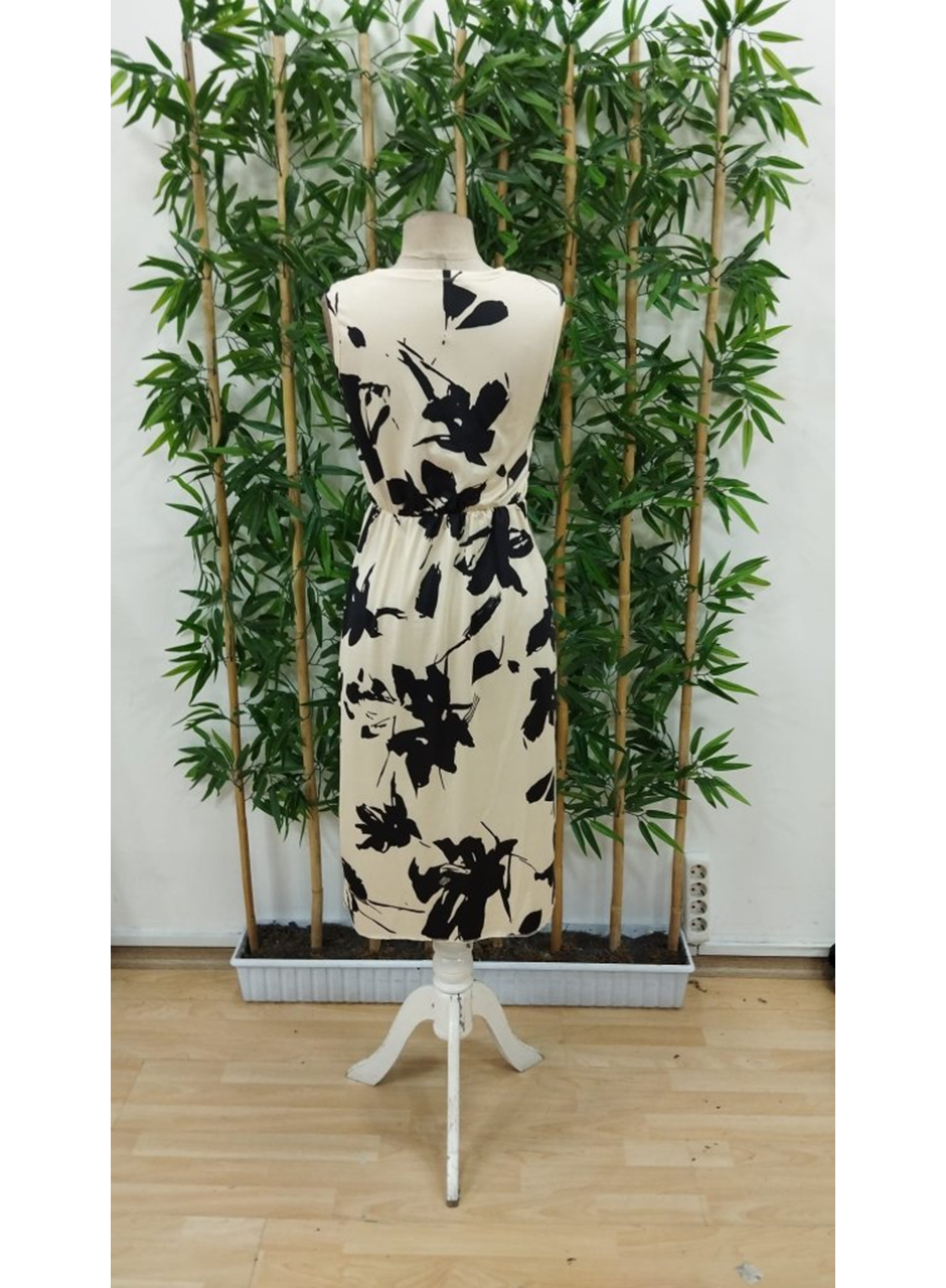 Kadın Sıfır Kol Kruvaze Yaka önden çapraz Kesim Detaylı Desenli Oysho Süprem Elbise