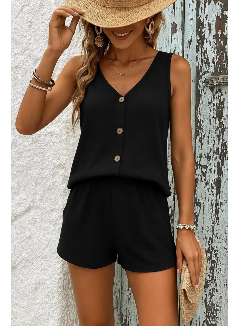Kadın Askılı Kolsuz V Yakalı önden Düğmeli Bürümcük Bluz Ve Short Ikili Takım