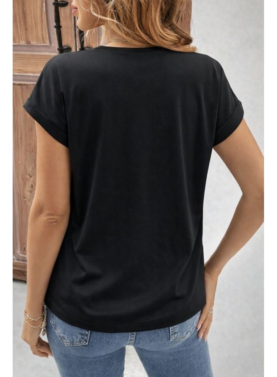 Kadın Kısa Kollu V Yakalı önden Düğmeli Leopar Desen Detaylı Viskon Bluz