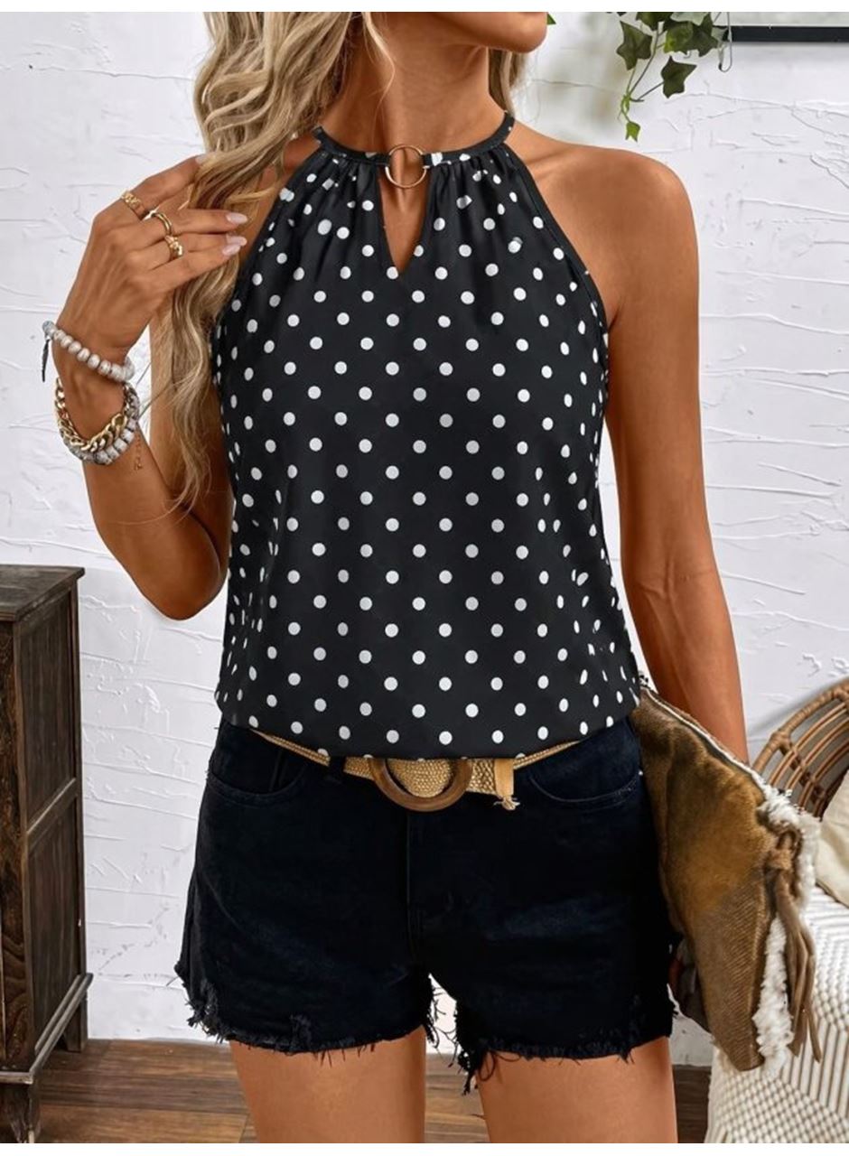 Kadın Kolsuz Boyundan Hakla Detaylı Leopar Süprem Bluz