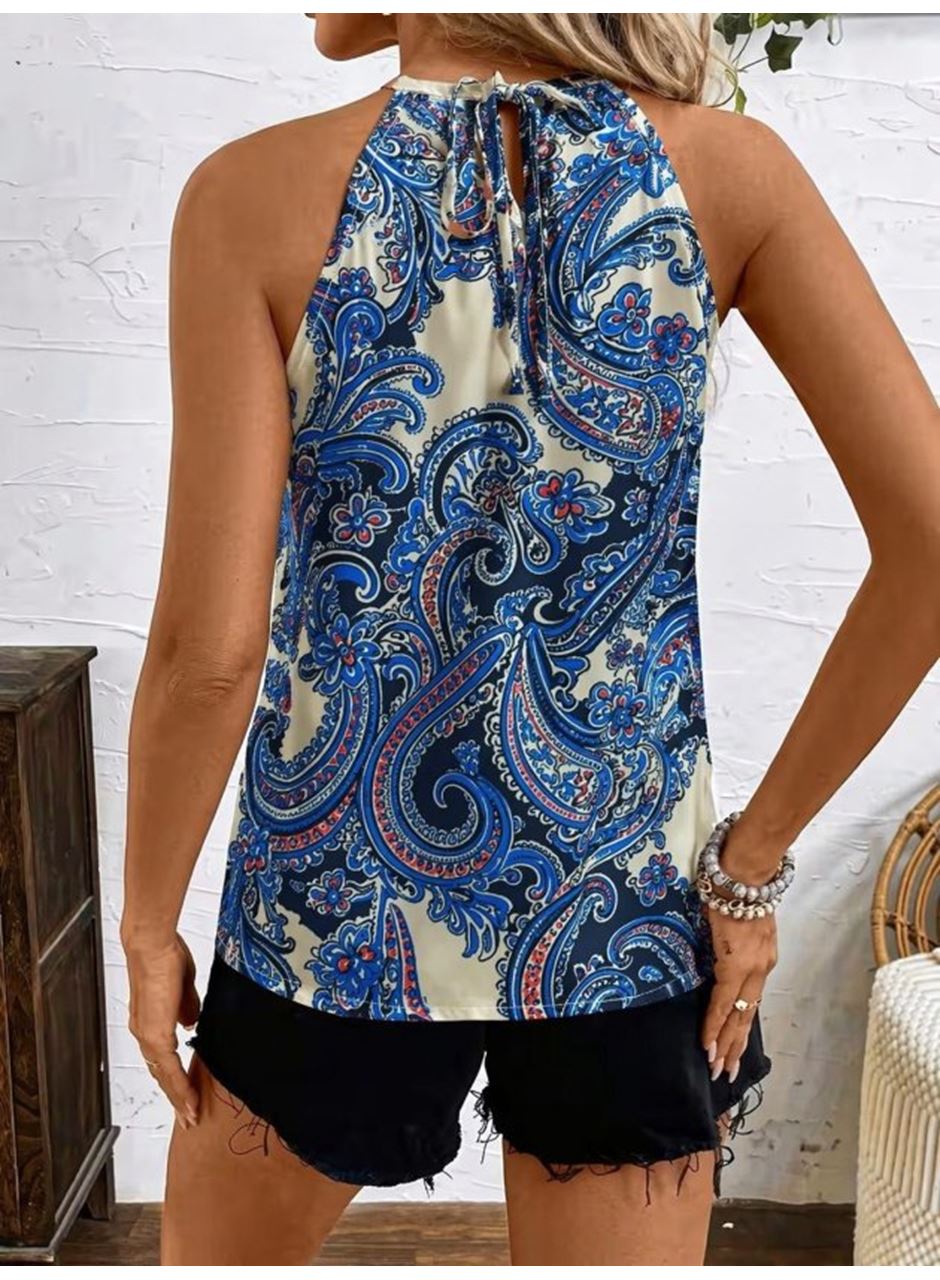 Kadın Kolsuz Boyundan Hakla Detaylı Leopar Süprem Bluz