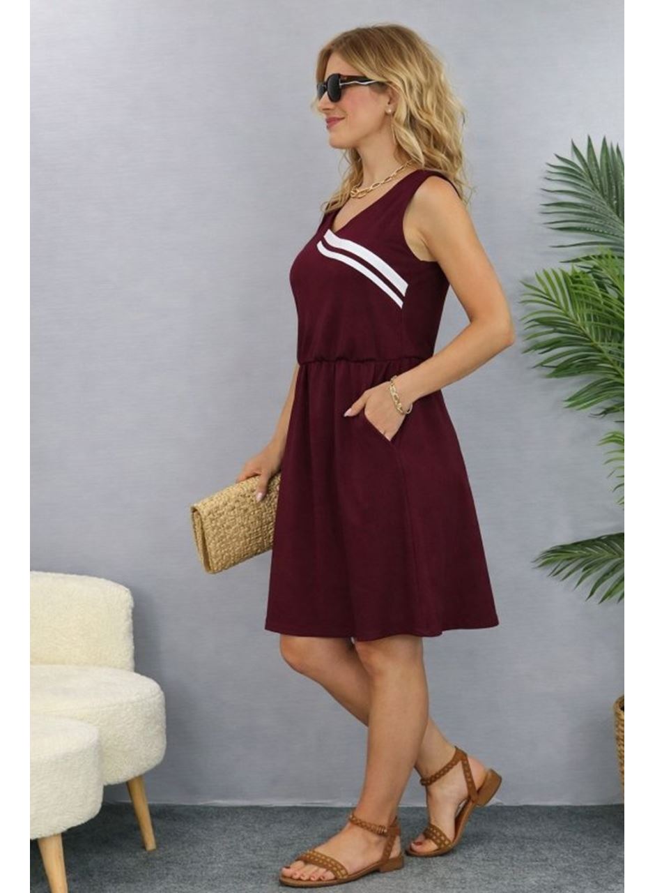 Kadın Askılı V Yakalı Beli Büzgülü Kısa Viskon Iki Iplik Elbise