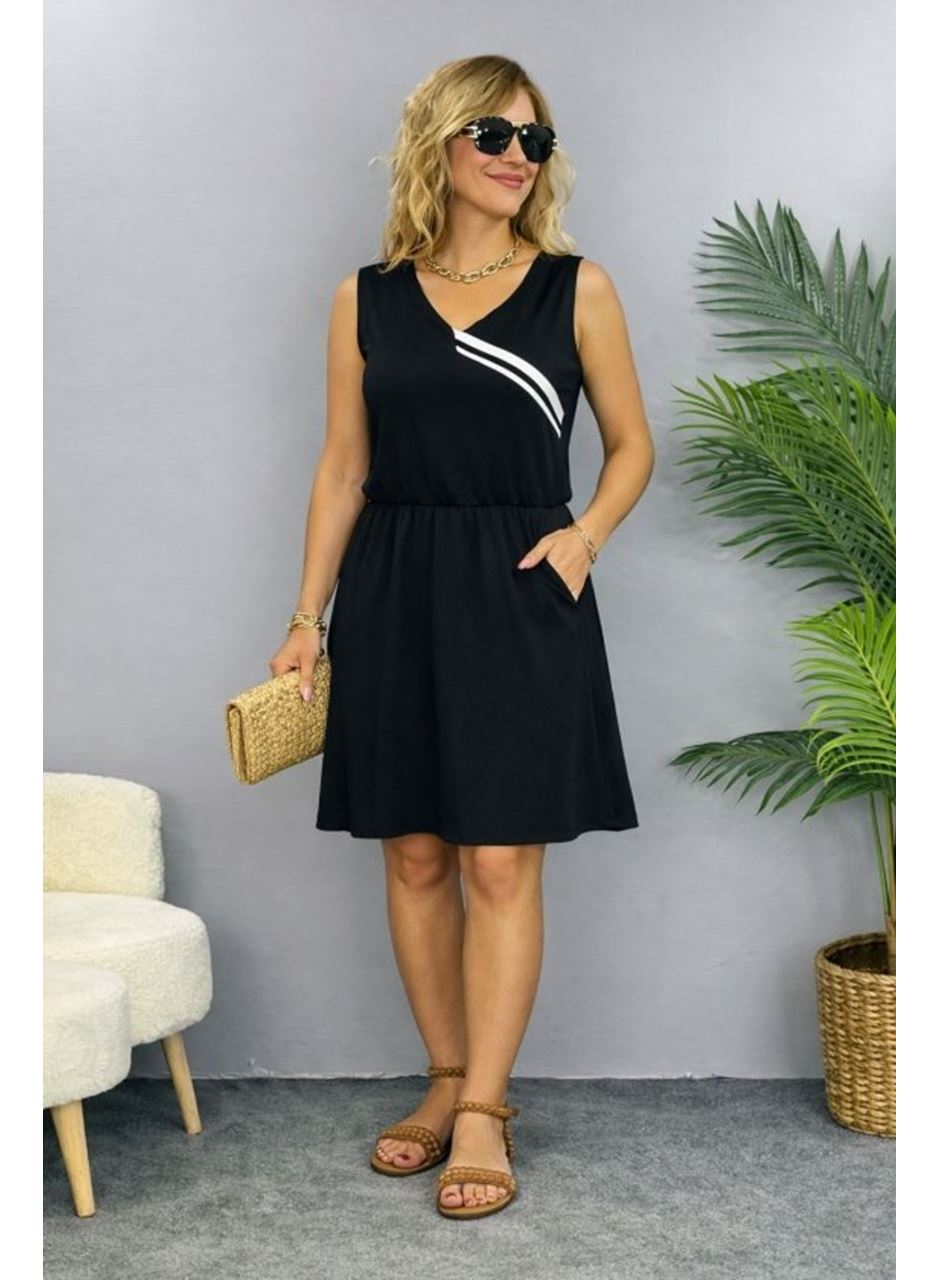 Kadın Askılı V Yakalı Beli Büzgülü Kısa Viskon Iki Iplik Elbise