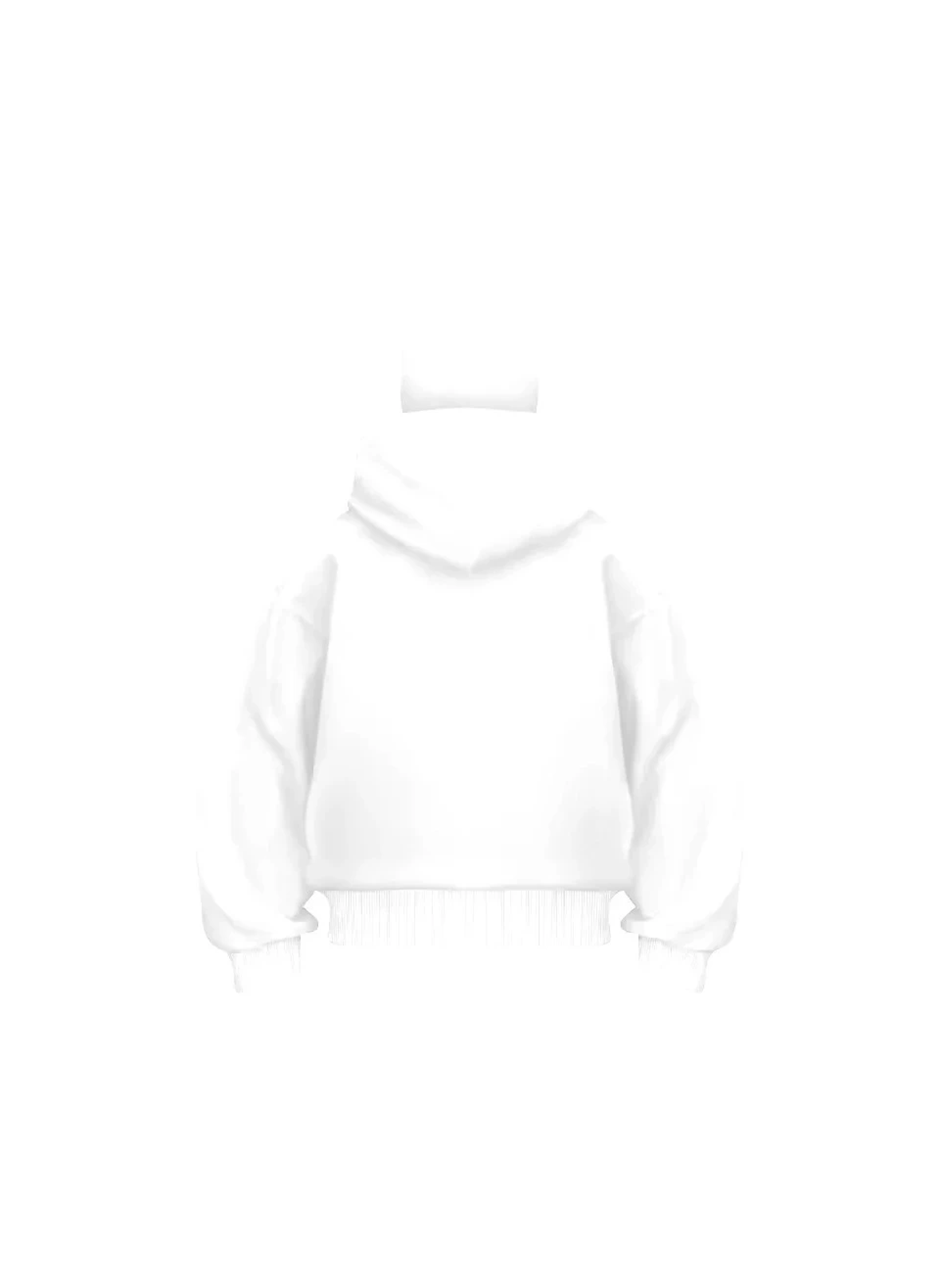 Samuray Ninja Çift Kapşonlu ZIP Fermuarlı Kanguru Çepli Tam Fermuarlı Hoodie Swetshirt - Beyaz