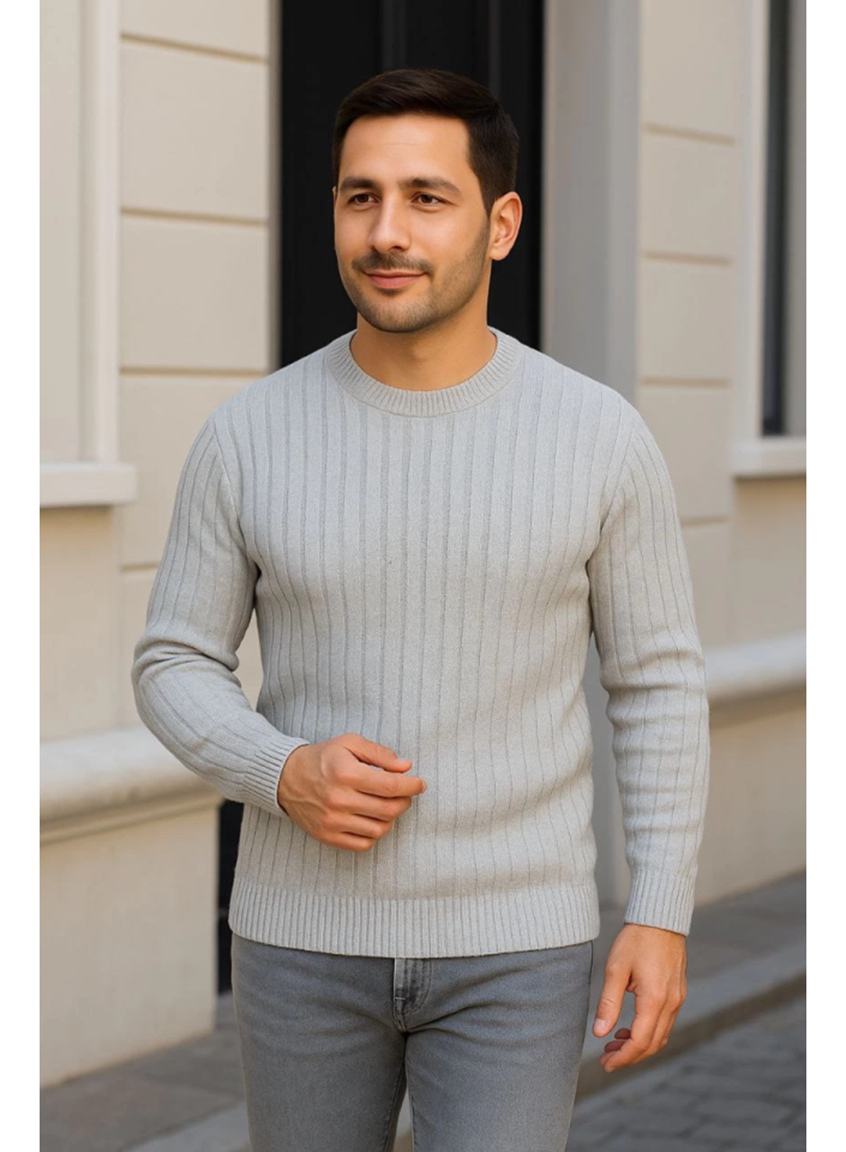 Erkek Fitilli Triko Kazak 2’li Set – Siyah - Gri, Kalın Dokuma Pamuklu Regular Fit Bisiklet Yaka Uzun Kollu Rahat Kışlık Kazak Kombini