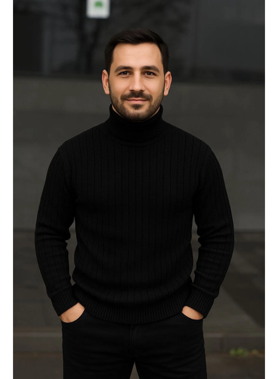 Erkek Fitilli Triko Kazak 3lÜ Set Beyaz Bordo Siyah Regular Balıkcı Yaka Tam Boğazlı Triko Seti Modeli Kazak