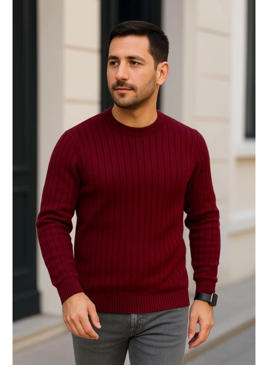 Erkek Fitilli Triko Kazak 2’li Set – Siyah - Bordo, Kalın Dokuma Pamuklu Regular Fit Bisiklet Yaka Uzun Kollu Rahat Kışlık Kazak Kombini