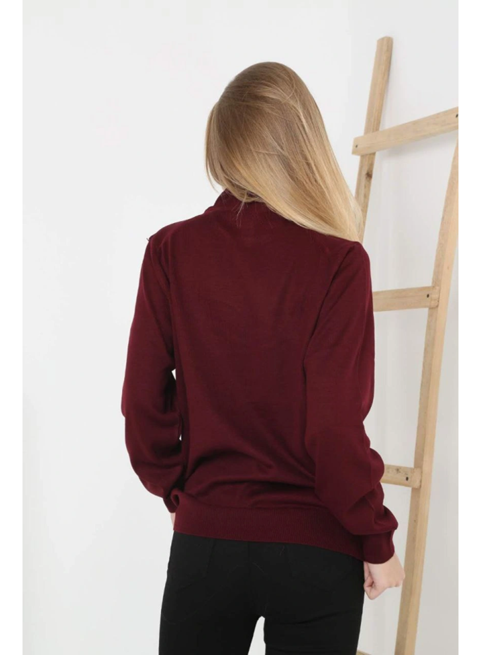 Yarım Boğaz Triko Kazak Yumuşak Dokulu Pamuklu Ince Dokuma, Uzun Kollu Rahat Regular Kalıp - Bordo