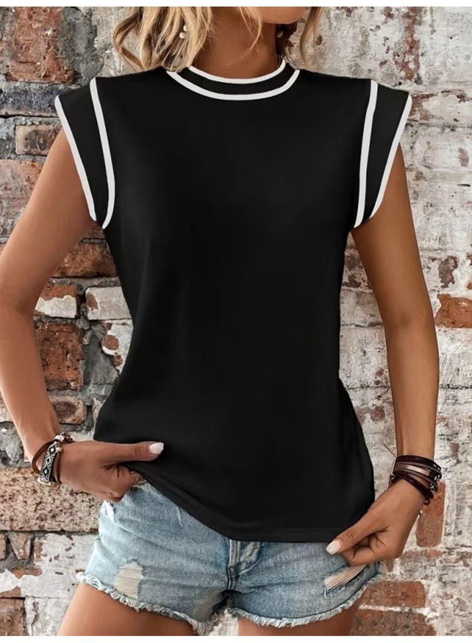 Kadın Kısa Kollu Daire Yakalı Viskon Bluz