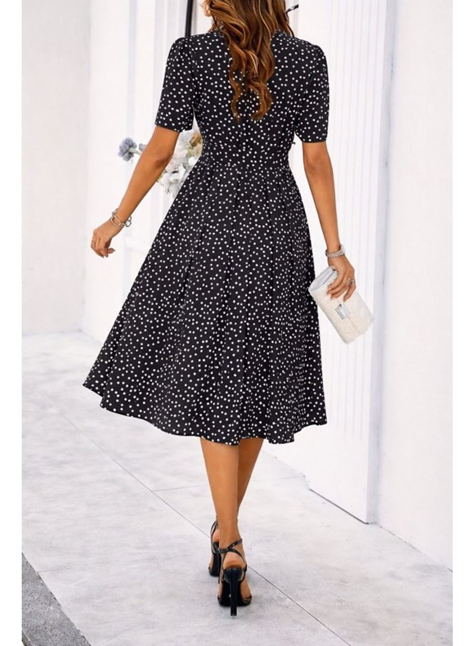 Kadın Kısa Kollu Bisiklet Yakalı Puantiyeli Kısa Süprem Elbise