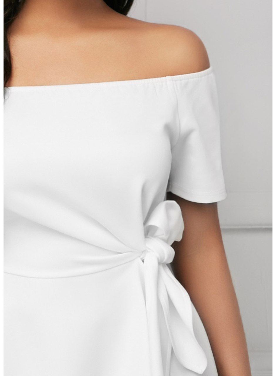 Kadın Kısa Kollu Madonna Yaka Yandan Bağlamalı Ithal Krep Bluz