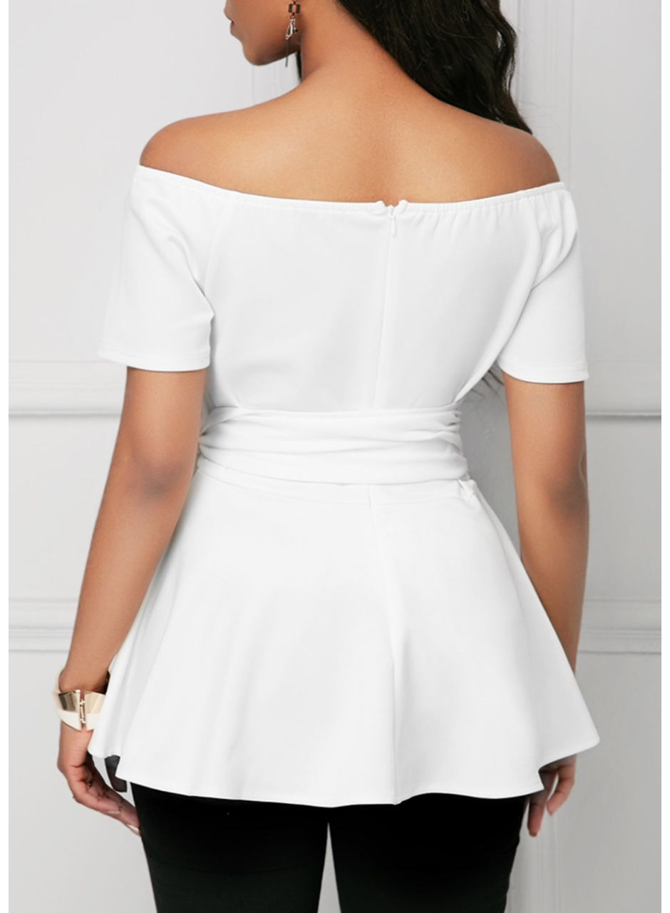 Kadın Kısa Kollu Madonna Yaka Yandan Bağlamalı Ithal Krep Bluz