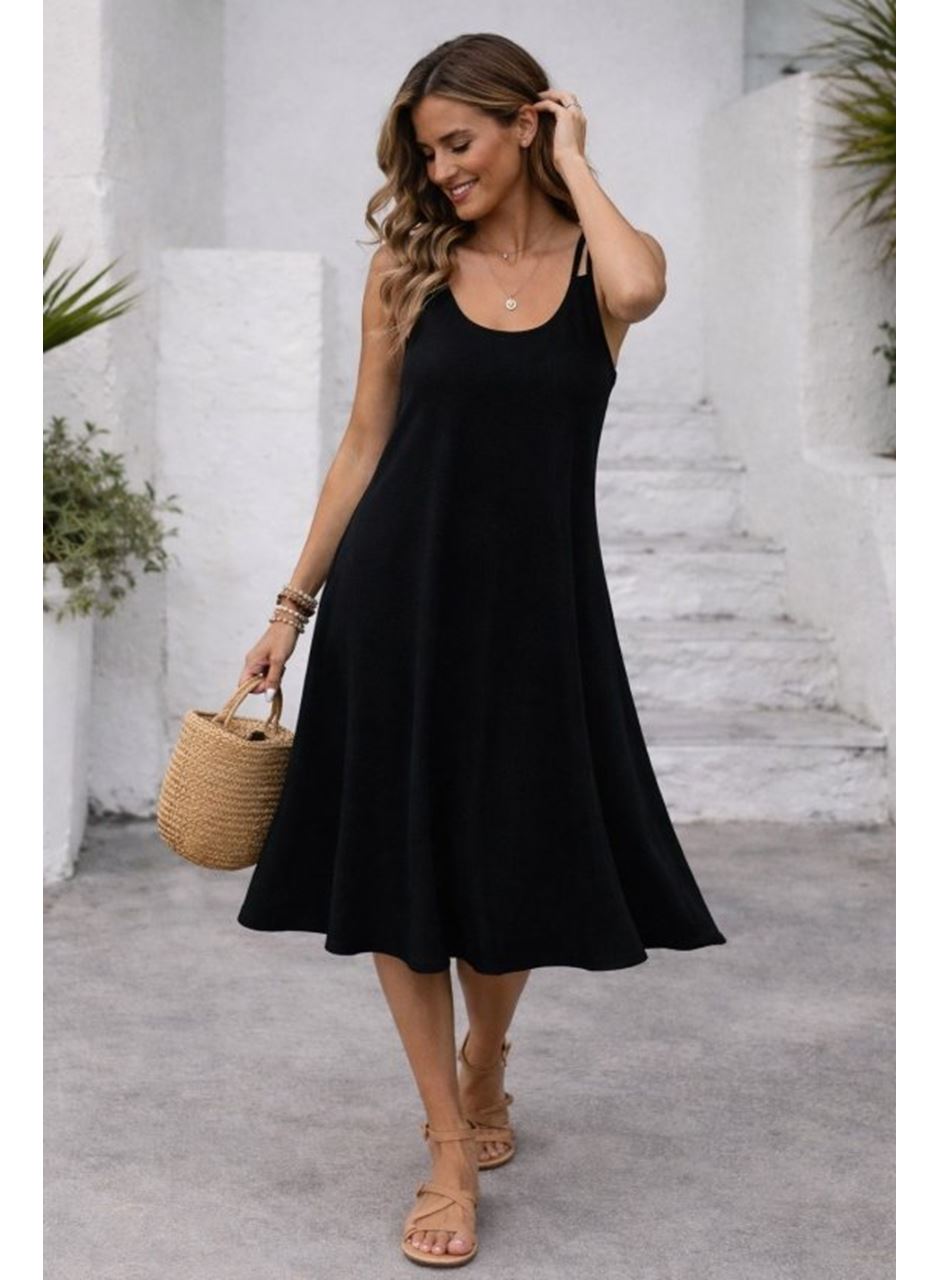 Kadın Askılı Yuvarlak Yakalı Kiloş Uzun Viskon Elbise