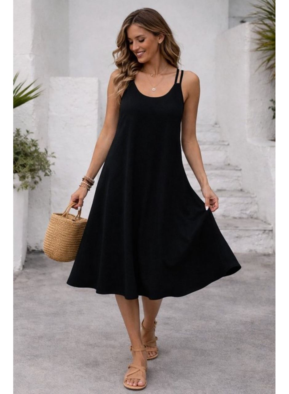 Kadın Askılı Yuvarlak Yakalı Kiloş Uzun Viskon Elbise