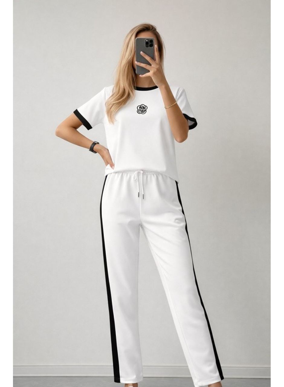 Kadın Kısa Kollu Bisiklet Yaka Viskon Iki Iplik Bluz Ve Pantolon Ikili Takım