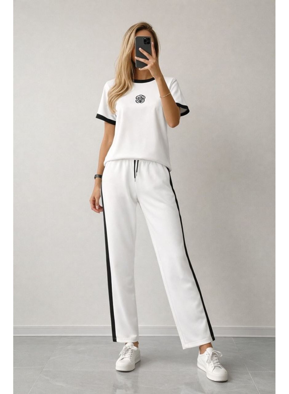 Kadın Kısa Kollu Bisiklet Yaka Viskon Iki Iplik Bluz Ve Pantolon Ikili Takım