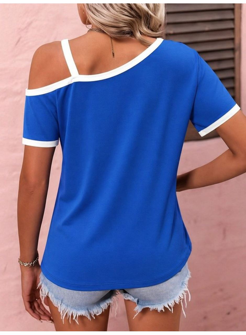 Kadın Kısa Kollu Tek Omuzu Açık Askı Toka Detaylı Viskon Bluz