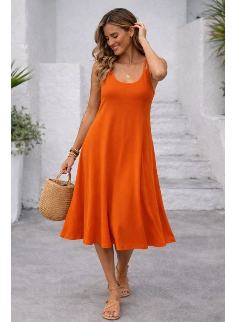 Kadın Askılı Yuvarlak Yakalı Kiloş Uzun Viskon Elbise