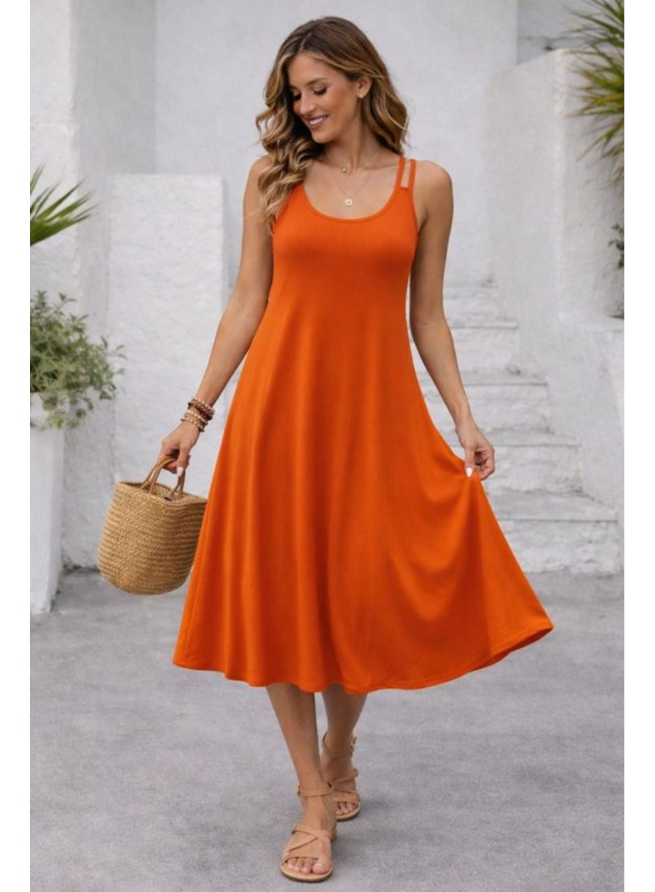 Kadın Askılı Yuvarlak Yakalı Kiloş Uzun Viskon Elbise