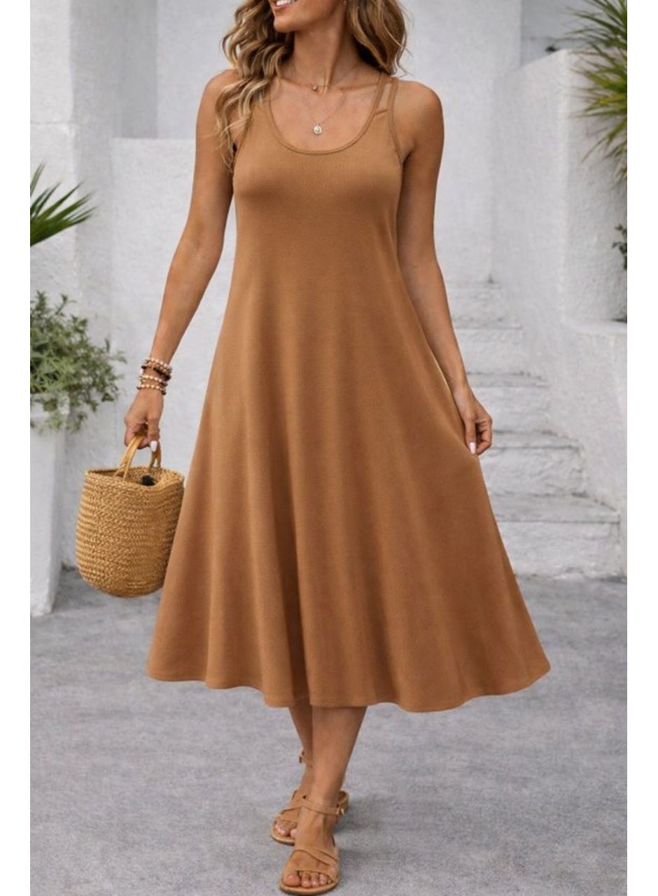 Kadın Askılı Yuvarlak Yakalı Kiloş Uzun Viskon Elbise