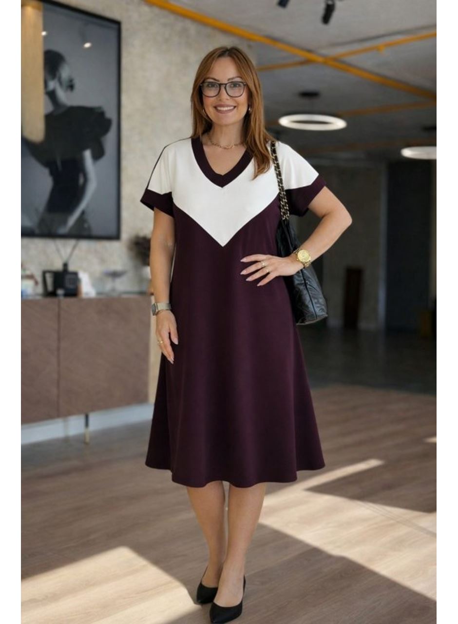 Kadın Kısa Kollu V Yakalı Kısa Modal Elbise