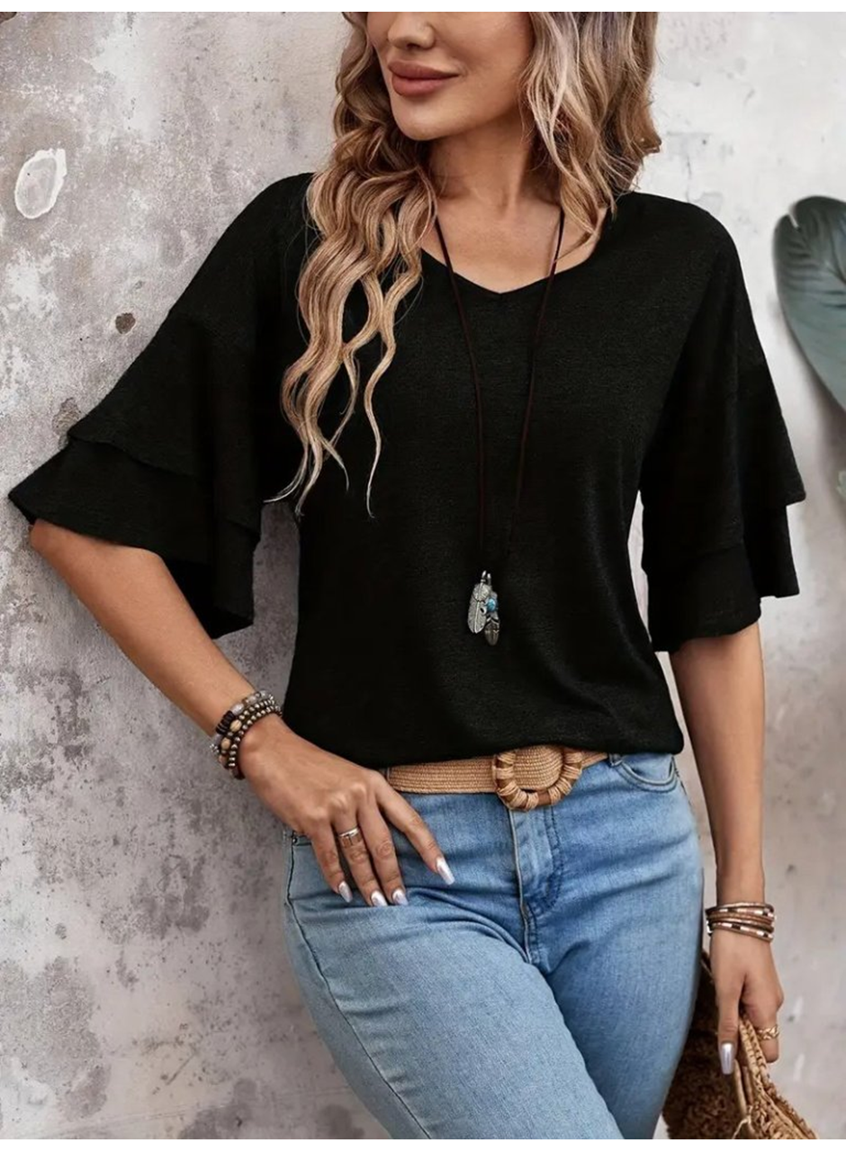 Kadın Kısa Kollu V Yakalı Viskon Bluz