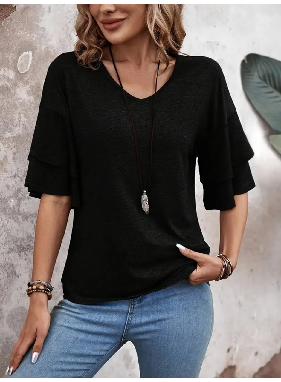 Kadın Kısa Kollu V Yakalı Viskon Bluz