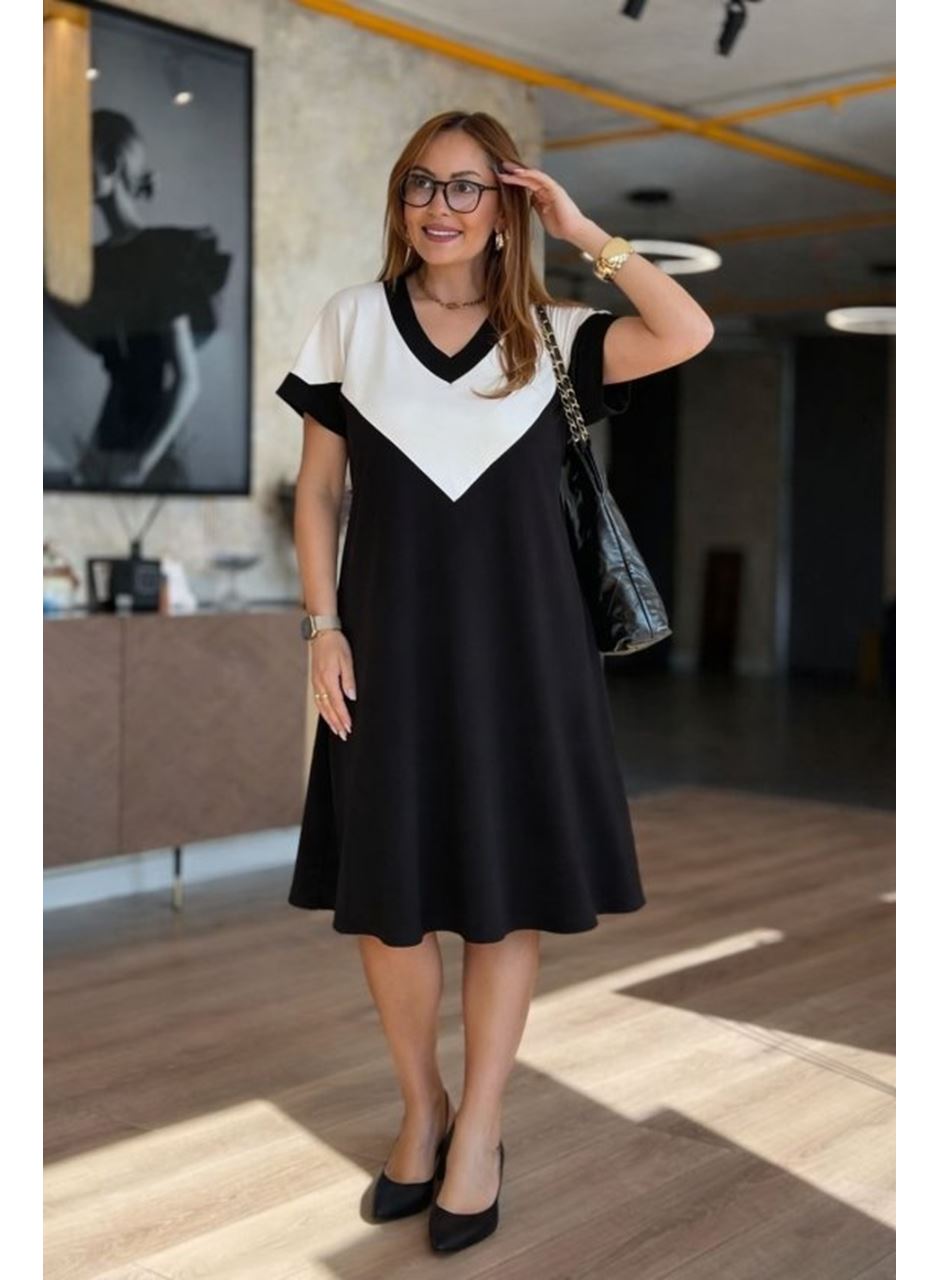 Kadın Kısa Kollu V Yakalı Kısa Modal Elbise