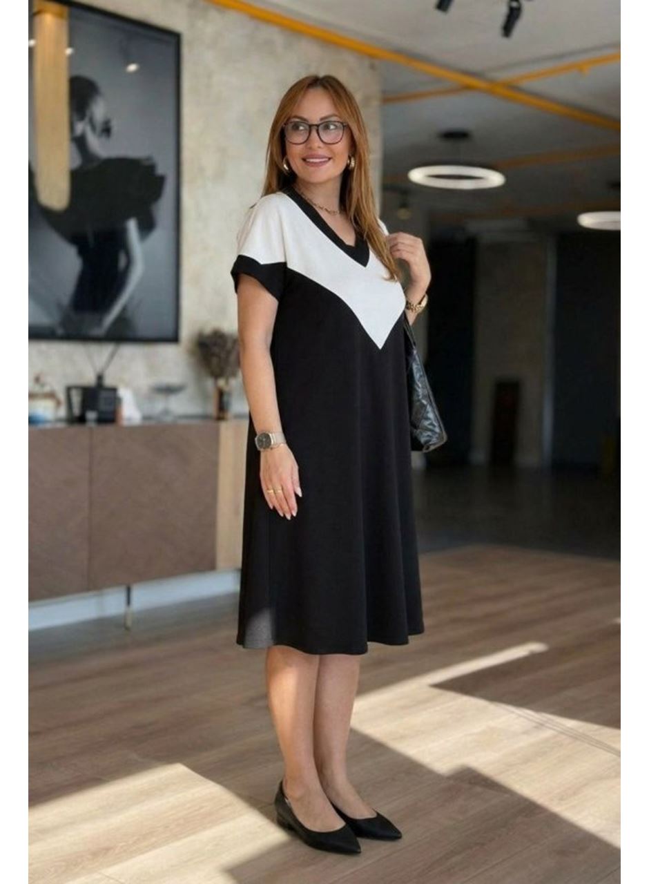 Kadın Kısa Kollu V Yakalı Kısa Modal Elbise