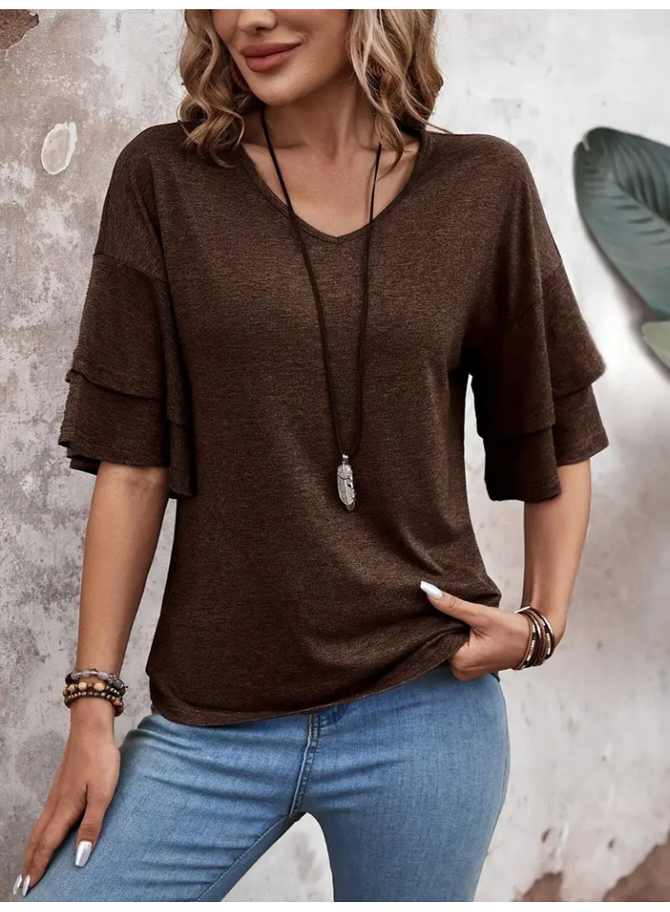 Kadın Kısa Kollu V Yakalı Viskon Bluz
