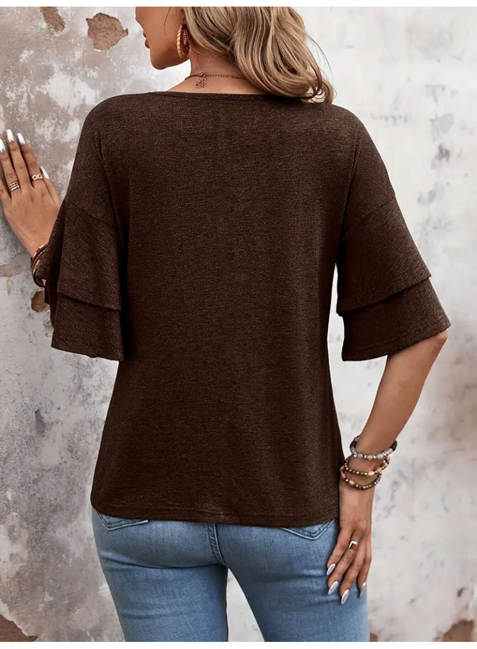 Kadın Kısa Kollu V Yakalı Viskon Bluz