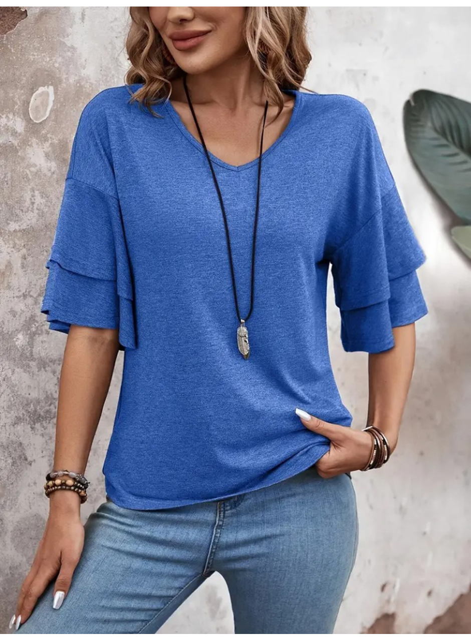 Kadın Kısa Kollu V Yakalı Viskon Bluz