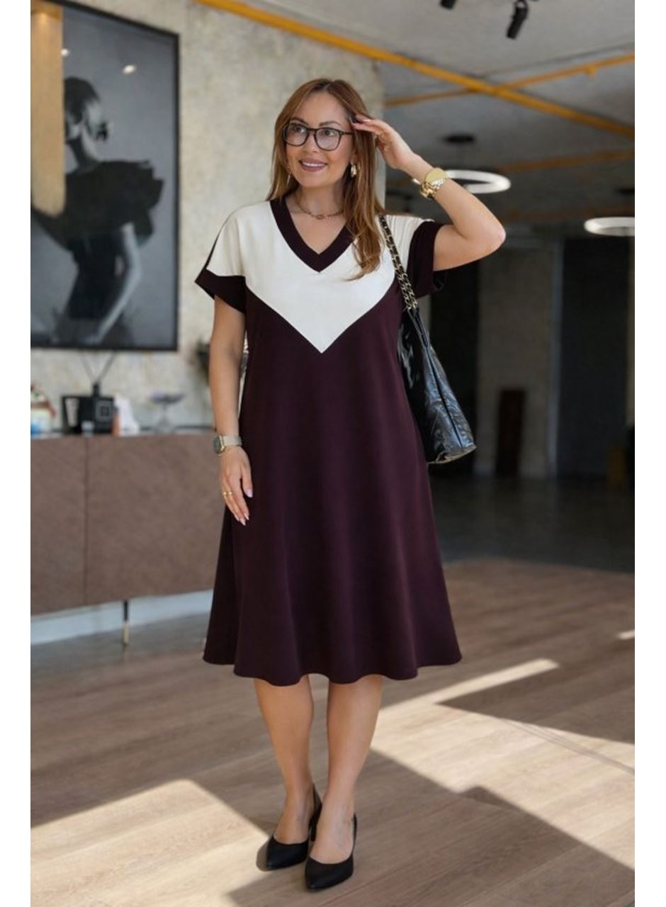 Kadın Kısa Kollu V Yakalı Kısa Modal Elbise