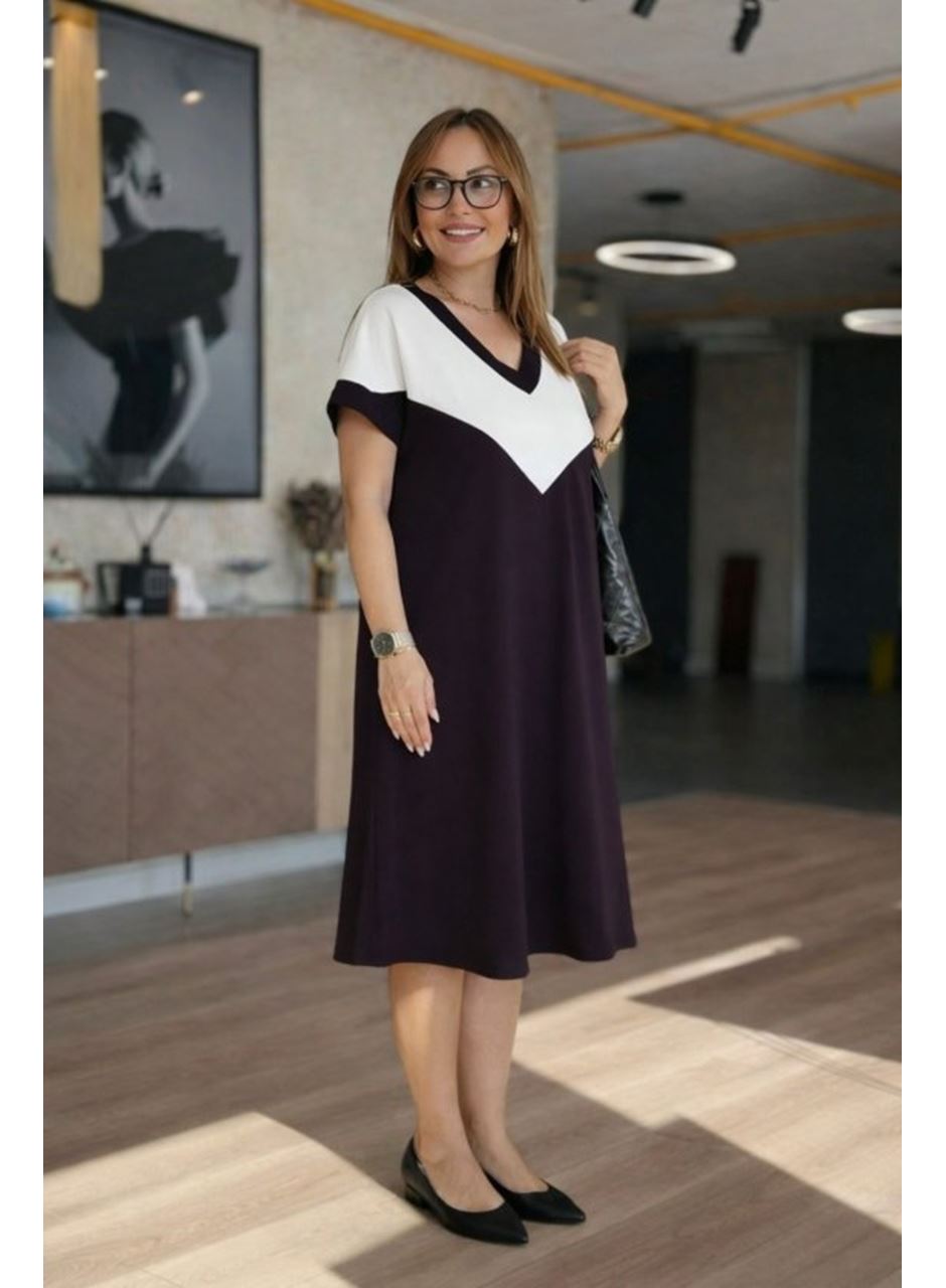 Kadın Kısa Kollu V Yakalı Kısa Modal Elbise