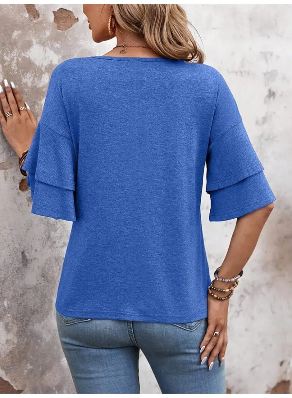 Kadın Kısa Kollu V Yakalı Viskon Bluz