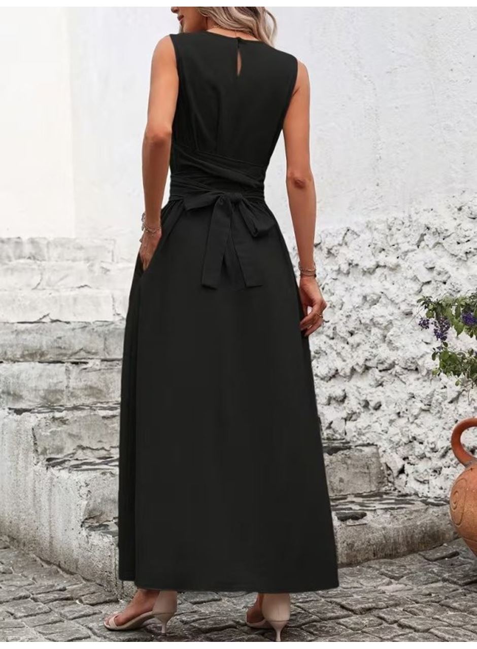 Kadın Omuzlardan Açık Belden Bağcıklı Uzun Aerobin Elbise