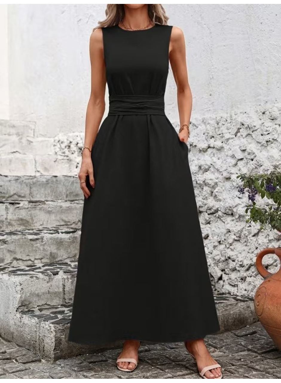 Kadın Omuzlardan Açık Belden Bağcıklı Uzun Aerobin Elbise