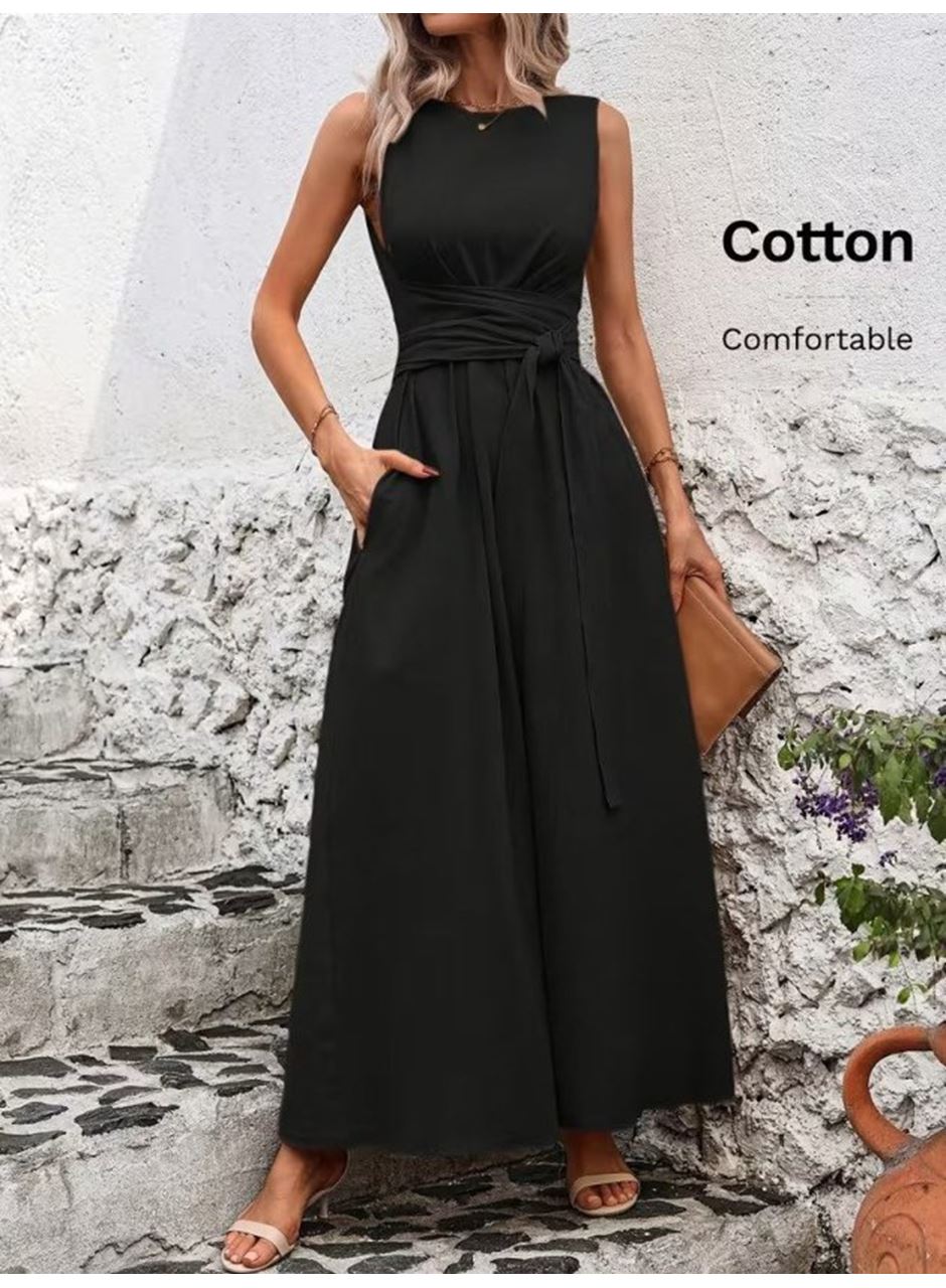 Kadın Omuzlardan Açık Belden Bağcıklı Uzun Aerobin Elbise