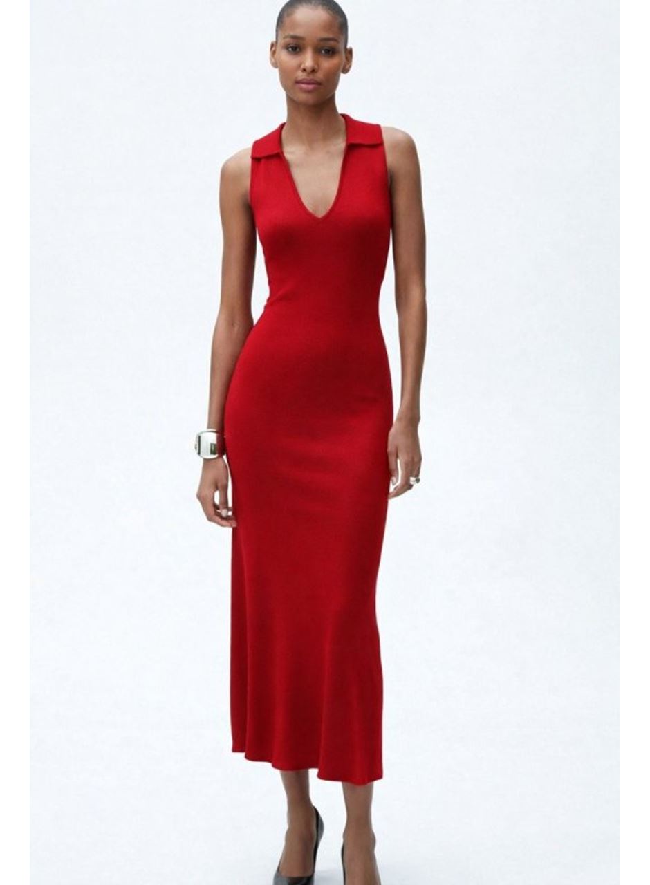 Kadın Kolsuz V Yakalı Uzun Triko Elbise