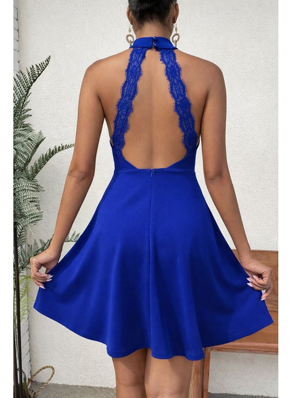 Kadın Omuzlardan Açık Balıkçı Yaka Arkadan Dantel Detaylı Kısa Ithal Krep Elbise